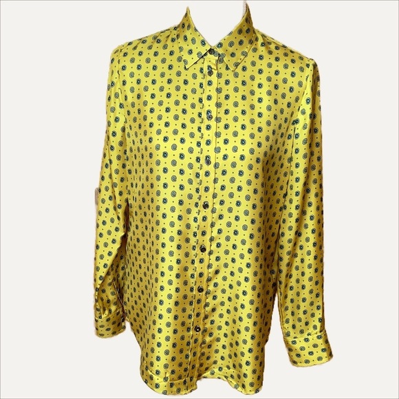 Banana Republic Tops - BANANA REPUBLIC 100% Silk Paisley Button Down Shirt Yellow Teal Green Blouse S